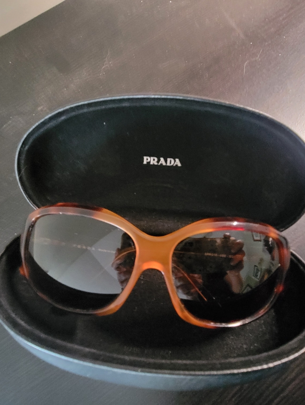 Prada Tortoise Oval Sunglasses with Case
